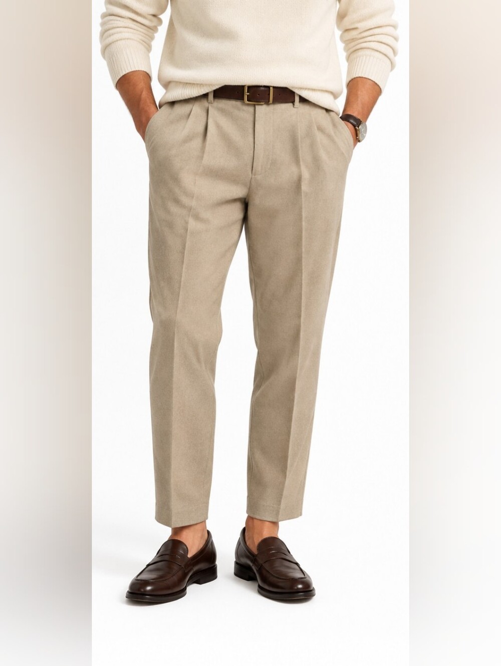 NWT Banana Republic Relaxed Brushed Pleated Pants Taupe 35x30 Wool Blend